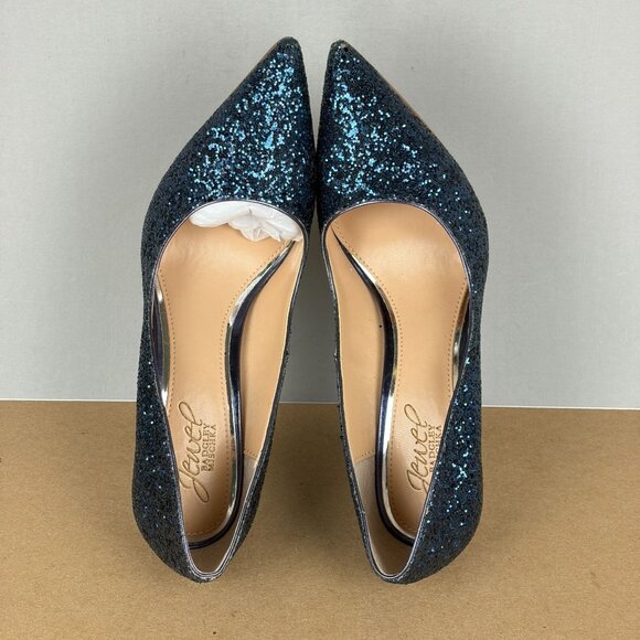 Jewel Badgley Mischka Glitter Heels Womens 6.5 Blue Stiletto Pump Pointed Toe - Picture 5 of 10